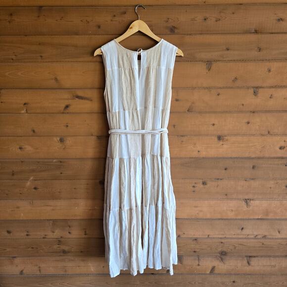 Laude The Label x Madewell Organic Linen Tiered Maxi Dress Tulum Stripe L Boho - Picture 3 of 8